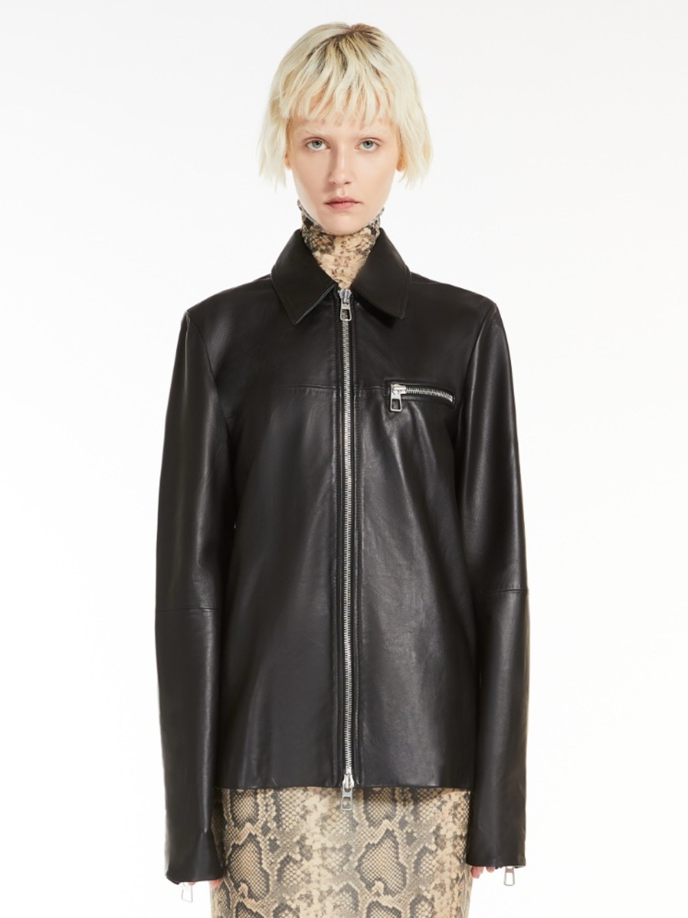 SPORTMAX  MaxMara Zip-Up Long-Sleeved Oversized Leather Jacket Size 8